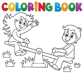 Image showing Coloring book children on seesaw theme 1