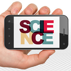 Image showing Science concept: Hand Holding Smartphone with Science on  display