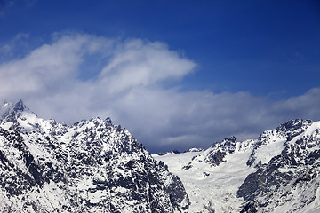 Image showing High snowy mountains and glacier at sunny day