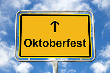 Image showing Yellow signpost Oktoberfest Munich, Germany