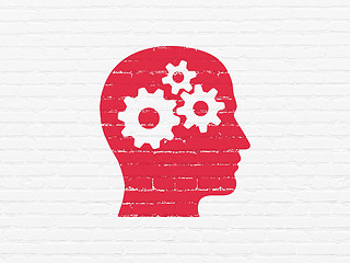 Image showing Marketing concept: Head With Gears on wall background