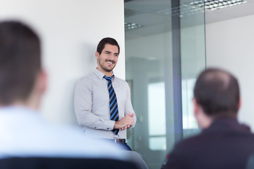 Image showing Relaxed informal business team office meeting.