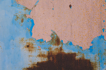 Image showing Old blue cracked paint on metal background