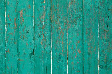 Image showing Old green cracked paint on wooden background