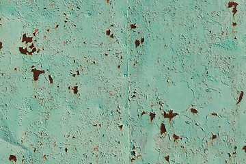 Image showing Old green cracked paint on metal background