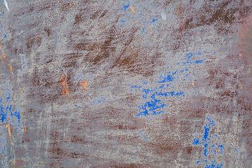 Image showing Old blue cracked paint on metal background