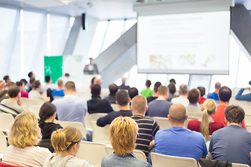 Image showing Male speeker having talk at public event.