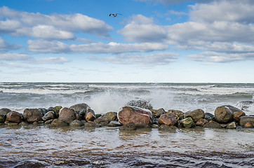 Image showing Sea waves breaking on the rocks, seascape