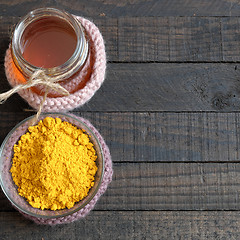 Image showing Turmeric powder, honey, healthy food, cosmetic