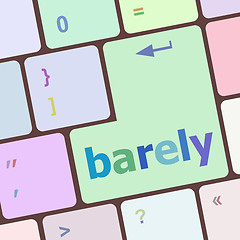 Image showing barely word on keyboard key, notebook computer button vector illustration