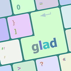 Image showing glad word on keyboard key, notebook computer button vector illustration