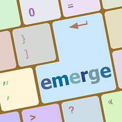 Image showing emerge word on keyboard key, notebook computer button vector illustration