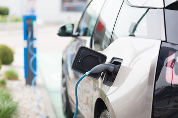 Image showing Electric Car in Charging Station.