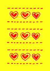 Image showing Yellow background with abstract red hearts