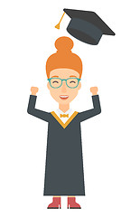 Image showing Graduate throwing up her hat.