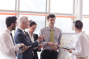 Image showing young startup businessman making presentation to senior investio