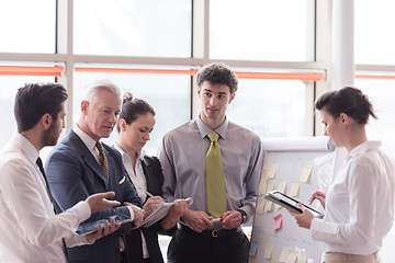 Image showing young startup businessman making presentation to senior investio