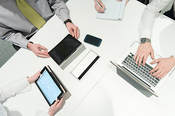 Image showing aerial view of business people group brainstorming on meeting