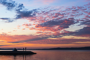 Image showing Romance on lakeside at sunset