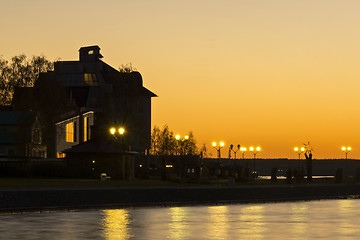 Image showing House on lake shore at afterglow