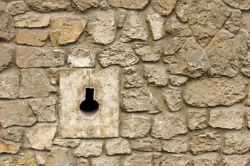 Image showing Loophole in medieval masonry stone fortress