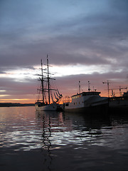 Image showing sunset at the sea gulf in Oslo