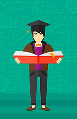 Image showing Man in graduation cap holding book.