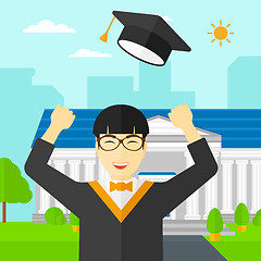 Image showing Graduate throwing up his hat.