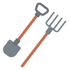 Image showing Agricultural shovel and pitchfork.