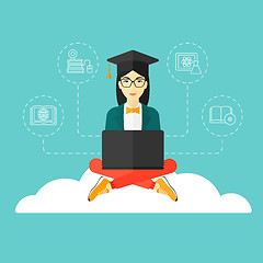 Image showing Graduate sitting on cloud.