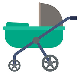 Image showing Green baby carriage.