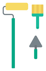 Image showing Spatula, paint roller and brush.