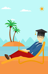 Image showing Graduate lying on chaise lounge with laptop.