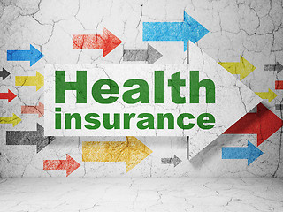 Image showing Insurance concept: arrow with Health Insurance on grunge wall background