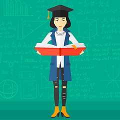 Image showing Woman in graduation cap holding book.