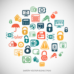 Image showing Security Multicolor doodles Hand Drawn Security Icons set on White. EPS10 vector illustration.