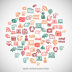 Image showing News Multicolor doodles Hand Drawn News Icons set on White. EPS10 vector illustration.