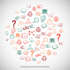 Image showing Education Multicolor doodles Hand Drawn Education Icons set on White. EPS10 vector illustration.