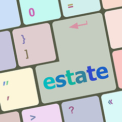 Image showing estate word on keyboard key, notebook computer button vector illustration