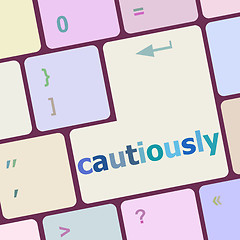 Image showing cautiously key on computer keyboard button vector illustration