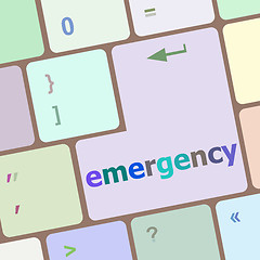 Image showing emergency word on keyboard key, notebook computer button vector illustration
