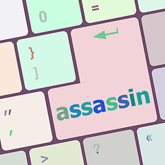 Image showing assassin word on computer pc keyboard key vector illustration