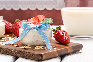 Image showing Strawberries desert with cream