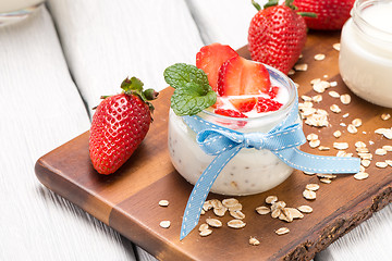 Image showing Strawberries desert with cream