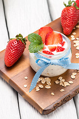 Image showing Strawberries desert with cream