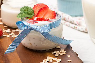 Image showing Strawberries desert with cream