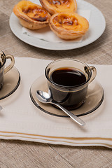 Image showing Portuguese Custard Tarts with Coffee