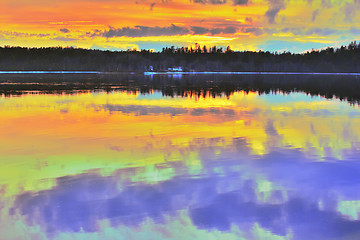 Image showing Northern bright summer sunset on river