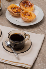 Image showing Portuguese Custard Tarts with Coffee