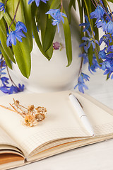 Image showing The bouquet of  blue primroses on the table